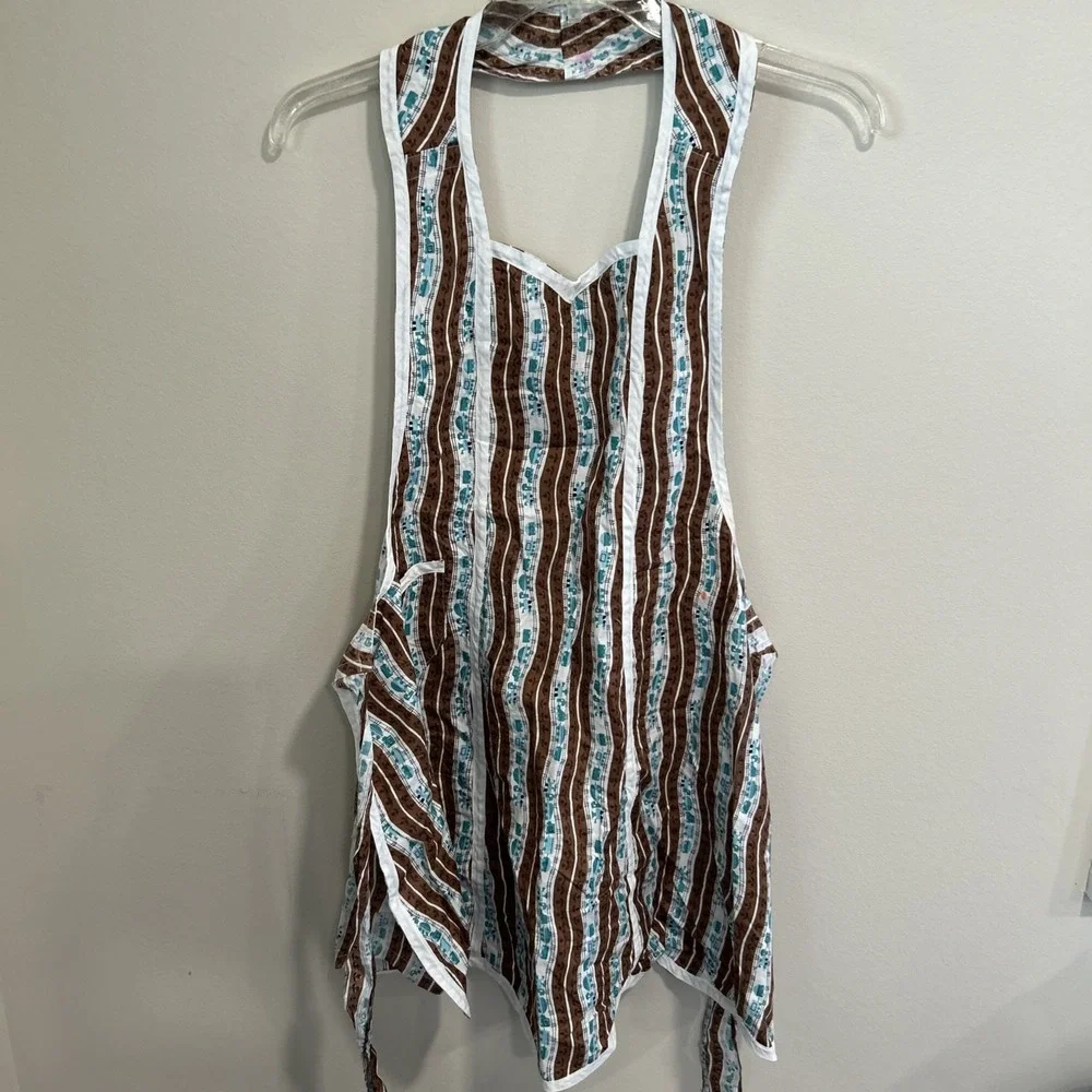 Vintage Handmade Brown Teal Apron